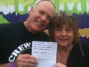 Andy & Cathy #wordsofwelcome @regmeuross at Village Pump Folk Fest