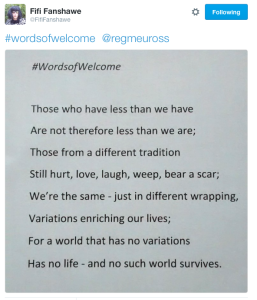 Fifi Fanshawe #wordsofwelcome @regmeuross #1000wordsofwelcome